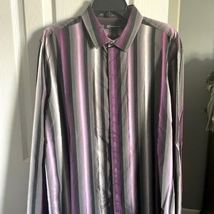 INC Men’s large purple and black striped button down